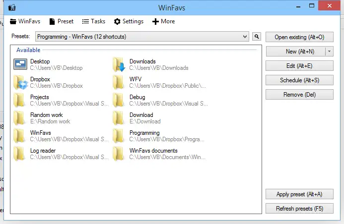 Download web tool or web app WinFavs