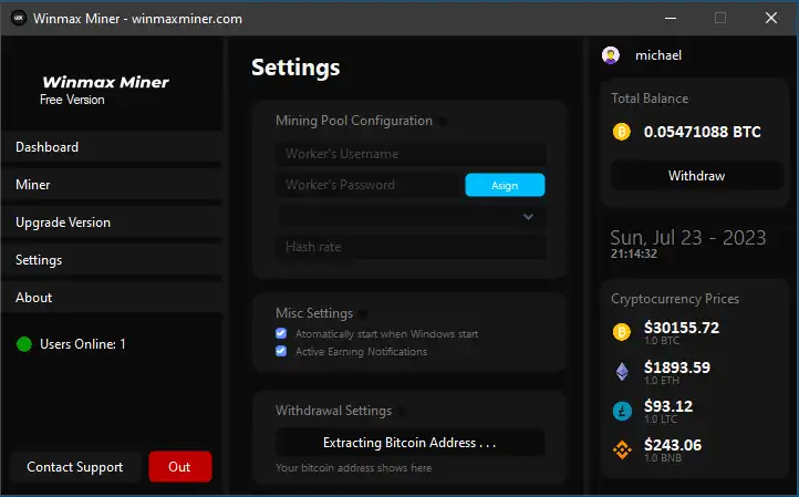 Download web tool or web app Winmax Miner