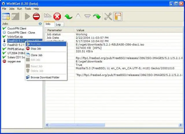 Download web tool or web app WinWGet - GUI for wget