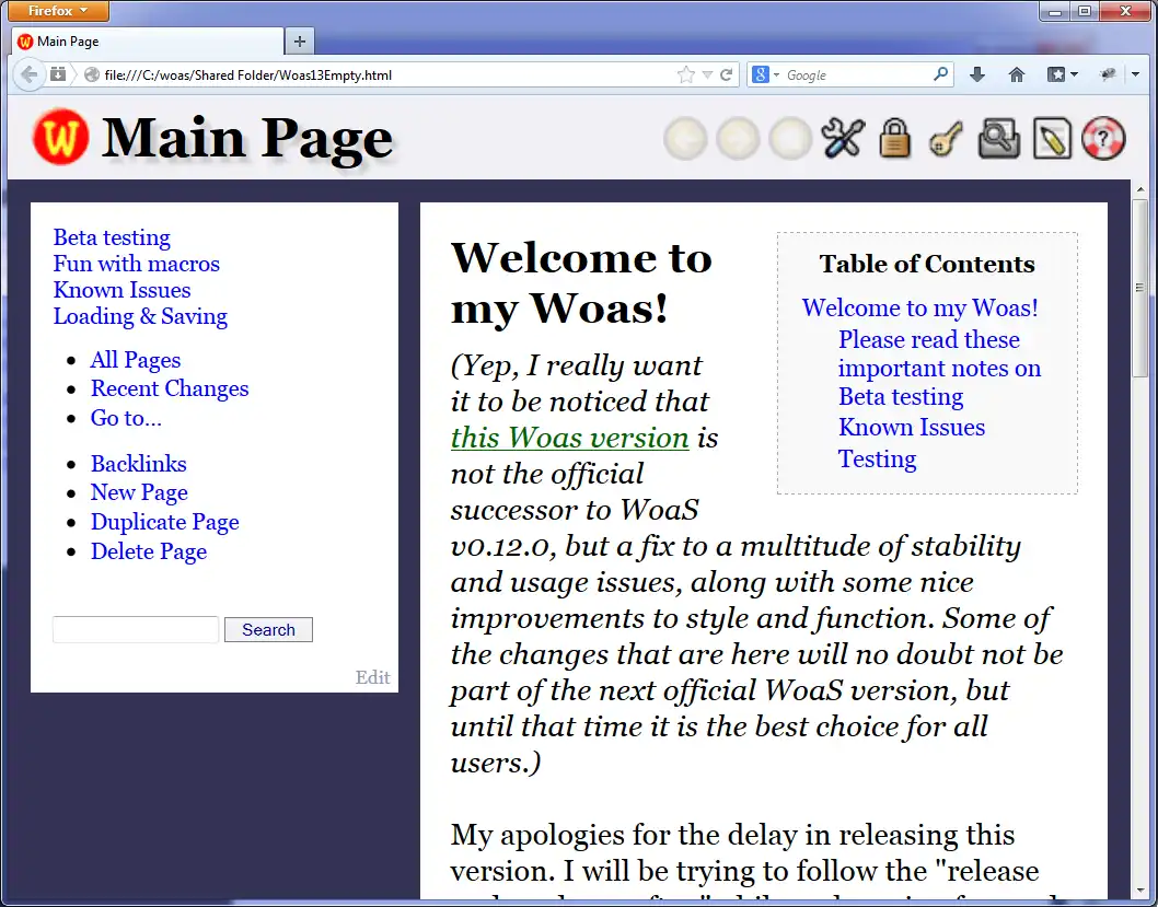 Download web tool or web app Woas (my wiki-on-a-stick fork)