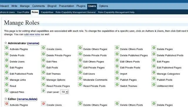 下载网络工具或网络应用程序 WordPress 角色管理器