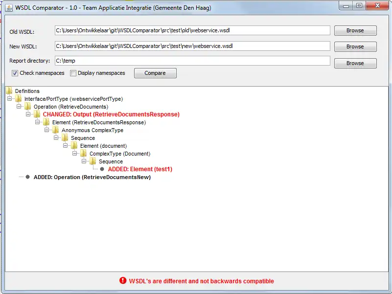 Download web tool or web app WSDLComparator