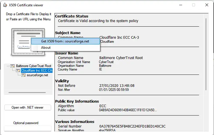 下载网络工具或网络应用 X509 GUI Certificate Viewer