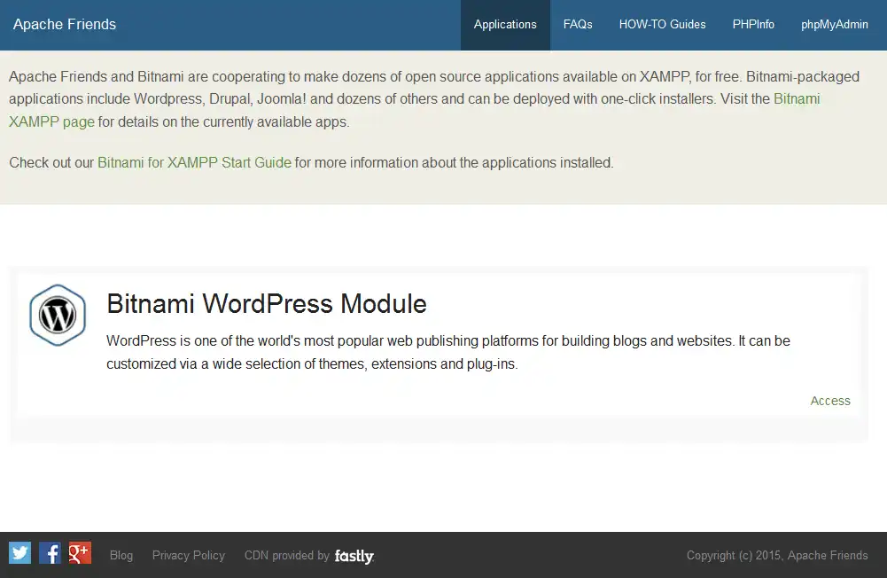 Télécharger l'outil Web ou l'application Web XAMPP