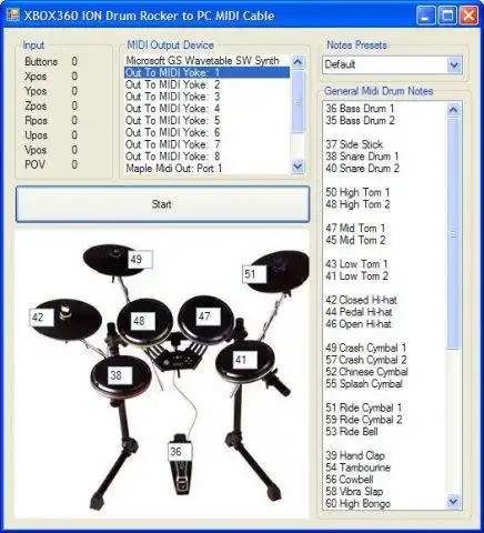 Muat turun alat web atau aplikasi web XBOX360 ION Drum Rocker ke MIDI