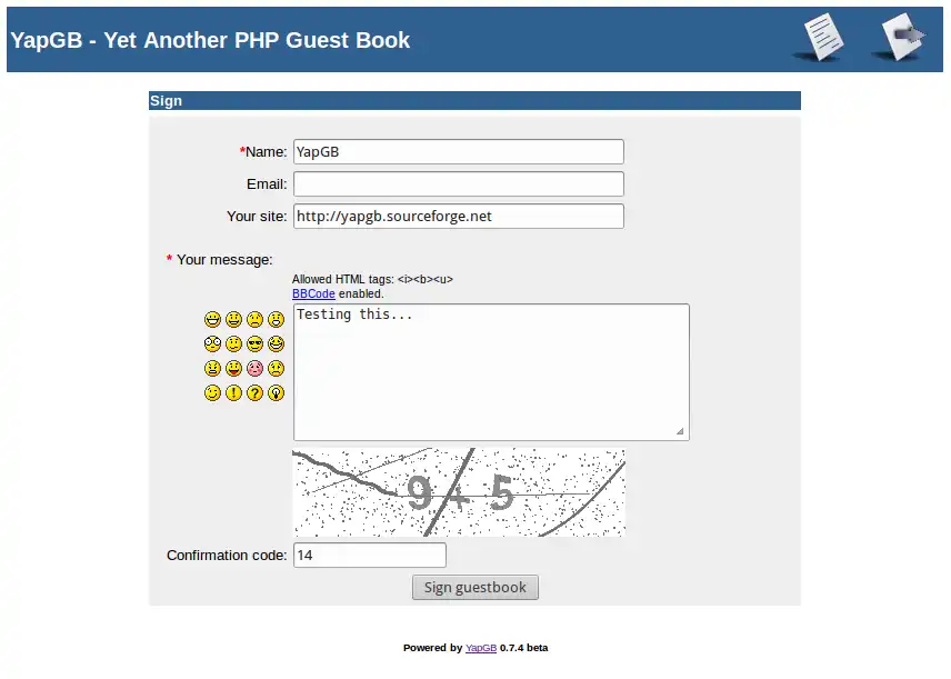 Download web tool or web app YapGB - Yet Another Php GuestBook