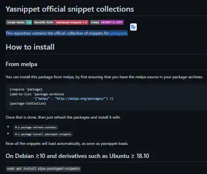 Download web tool or web app Yasnippet official snippet collections