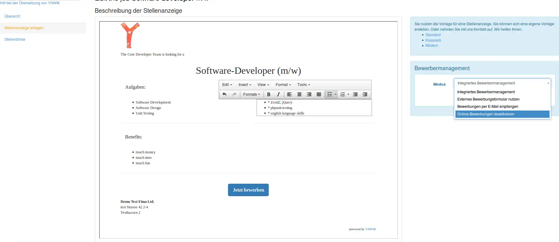 Descărcați instrumentul web sau aplicația web YAWIK