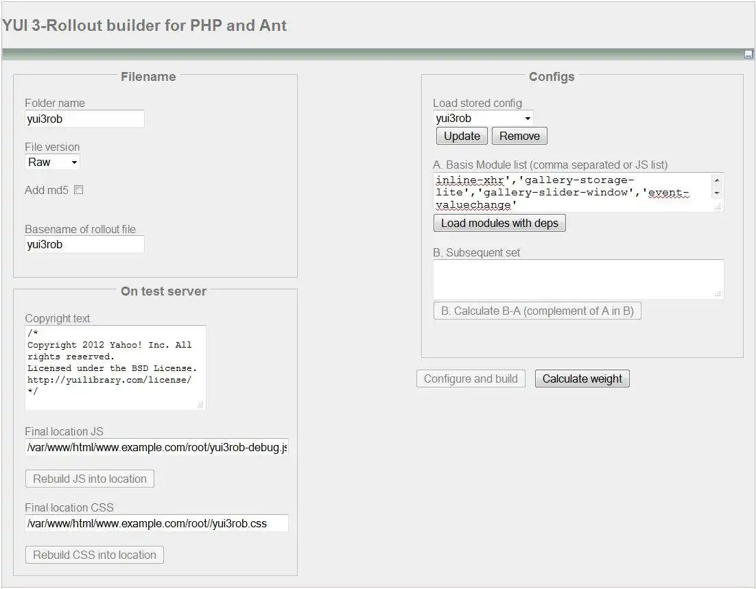 I-download ang web tool o web app YUI 3 - rollout file builder