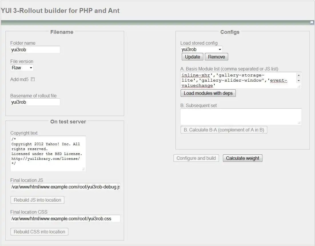 Descargue la herramienta web o la aplicación web YUI 3 - constructor de archivos de implementación