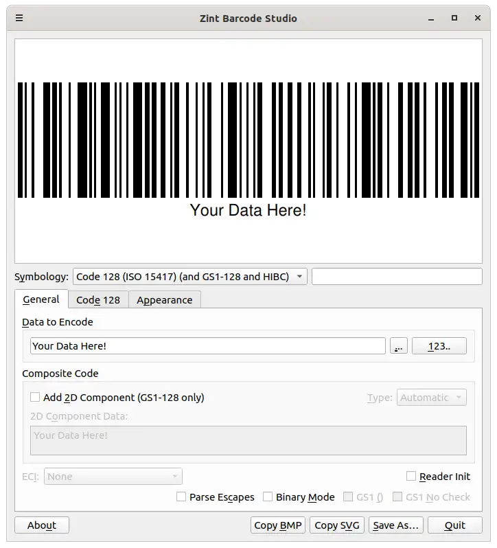 Web aracını veya web uygulamasını indirin Zint Barcode Generator