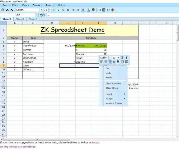 Загрузите веб-инструмент или веб-приложение ZK Spreadsheet