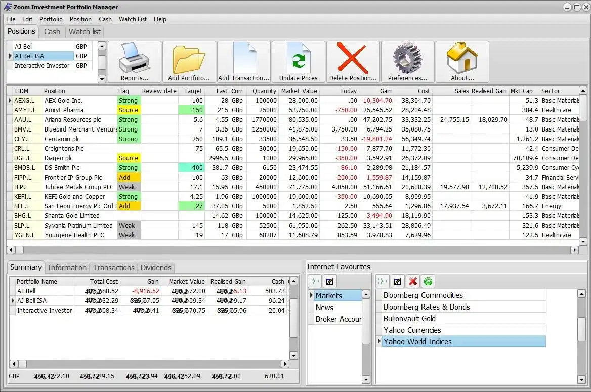 Download web tool or web app Zoom Investment Portfolio Manager