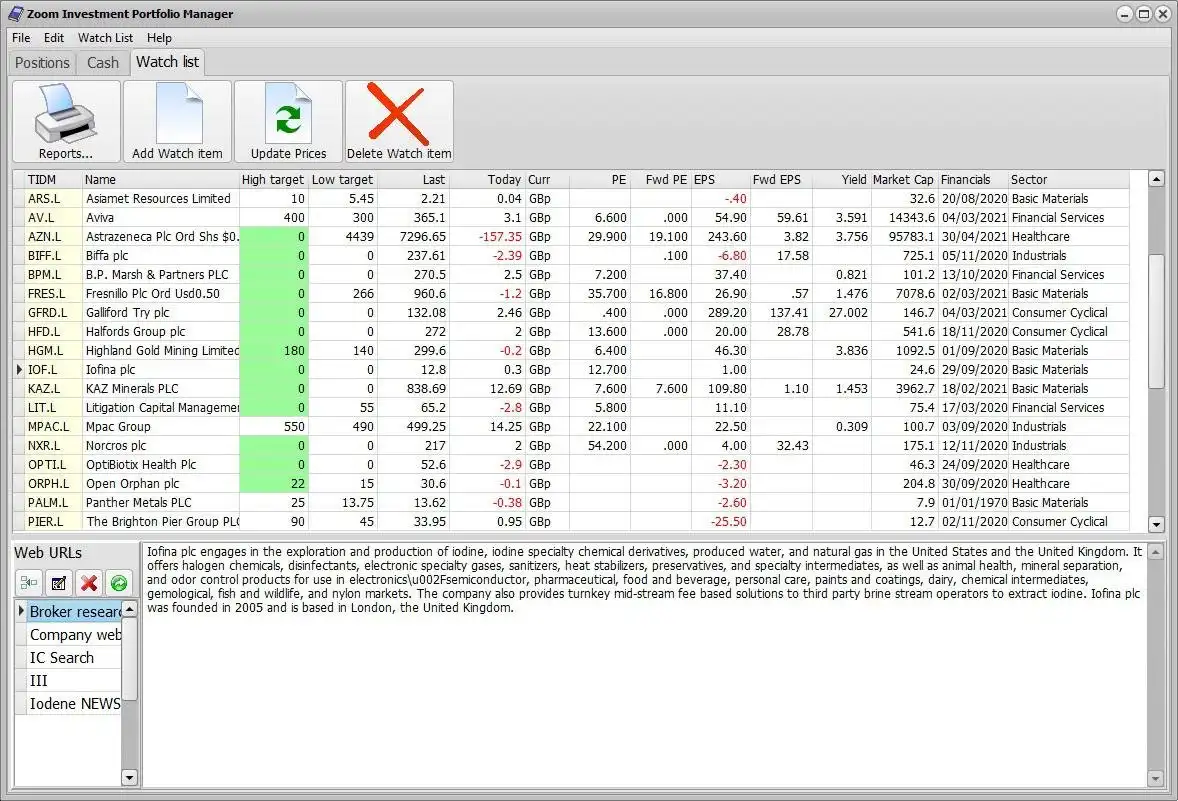 Download web tool or web app Zoom Investment Portfolio Manager